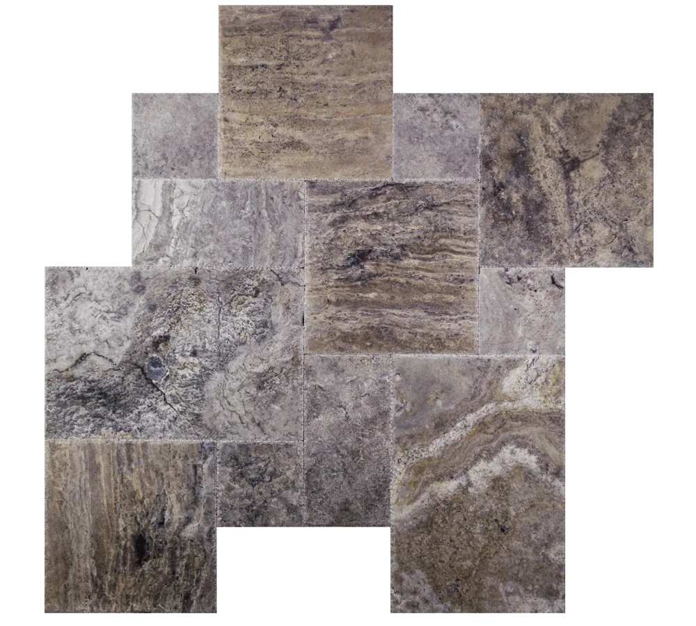 Silver Fantasy Brushed Chiseled Travertine Tile